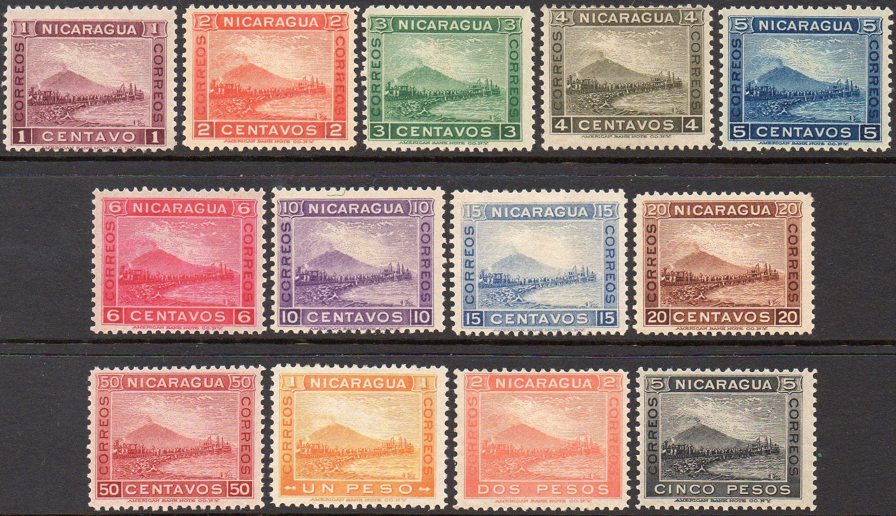 timbres-poste sellos postales stamps Nicaragua Momotombo Volcano & Train 1900